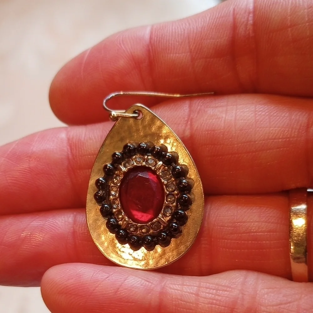 Chico's Gold and Red Teardrop Earrings - Picture 3 of 4